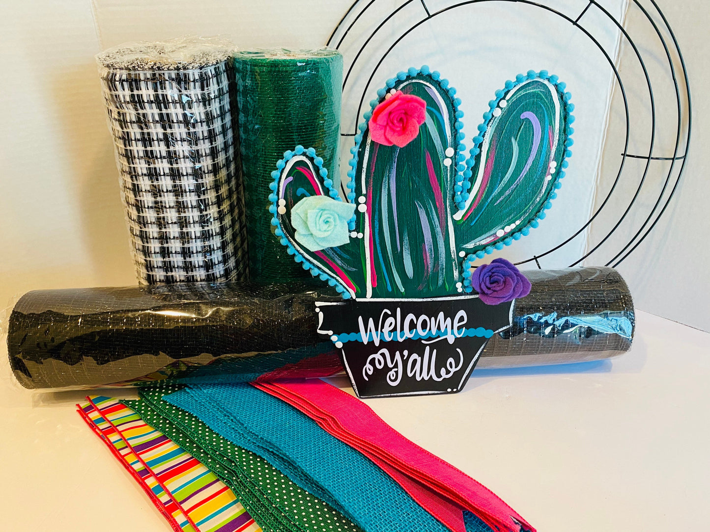 Saguaro Cactus Wreath Kit, Welcome Wreath, Everyday Door Hanger, DIY Wreath Kit, Southwest Decor, Wreath Kit
