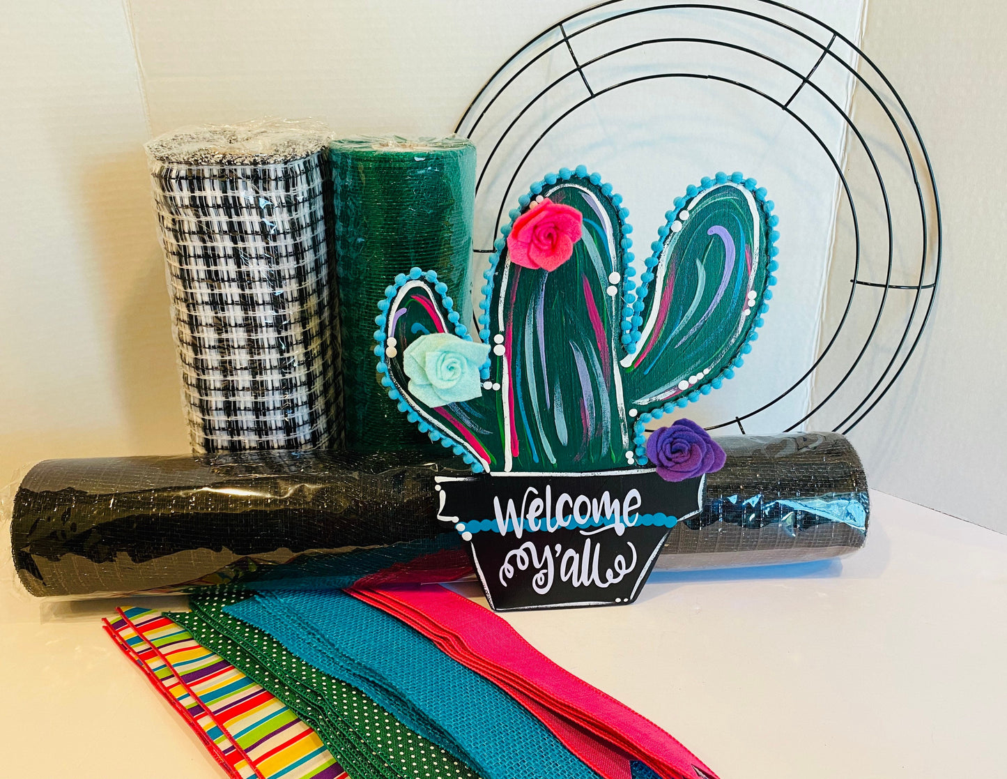 Saguaro Cactus Wreath Kit, Welcome Wreath, Everyday Door Hanger, DIY Wreath Kit, Southwest Decor, Wreath Kit
