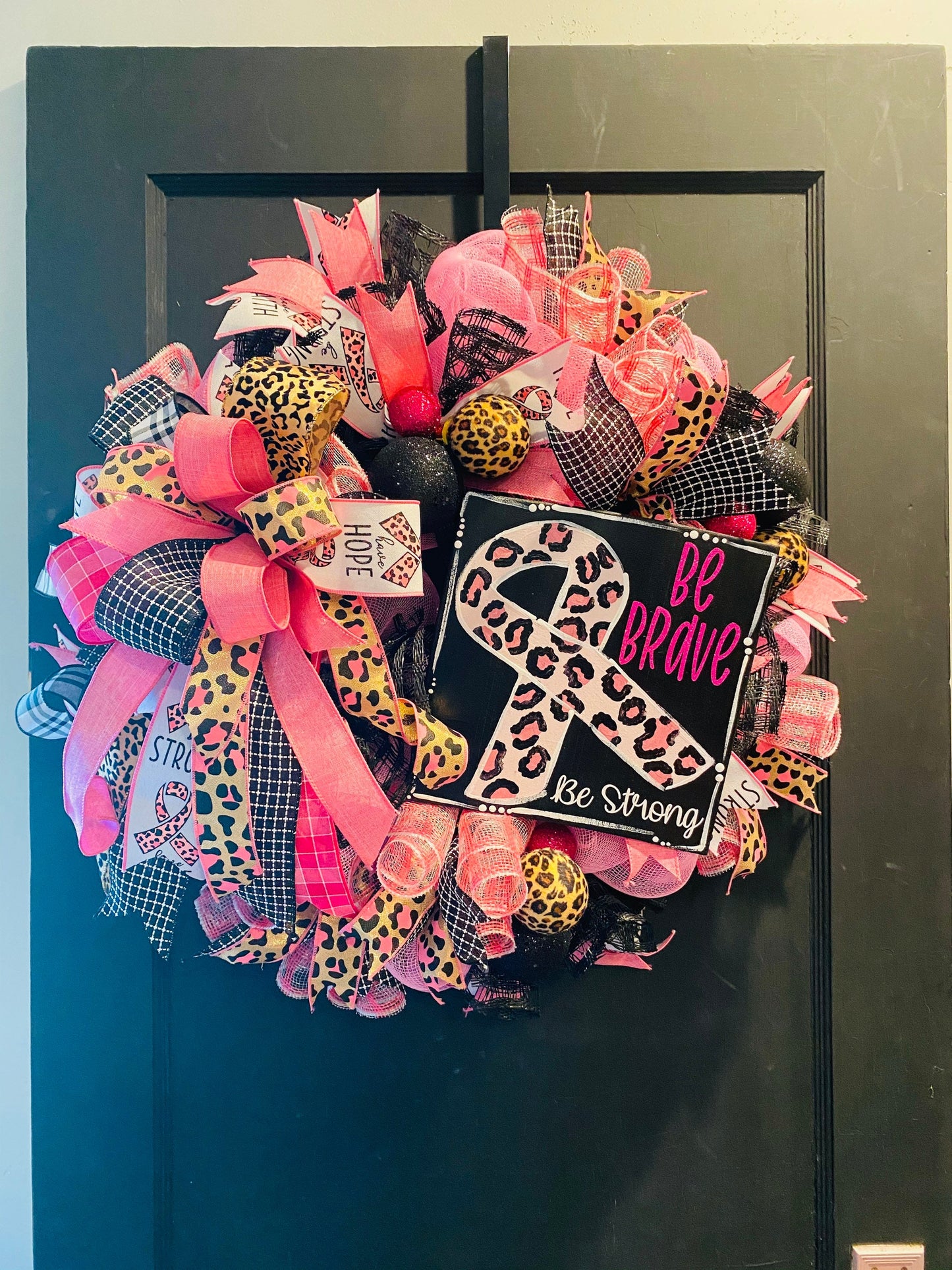 Breast Cancer Awareness Wreath with Cheetah Print