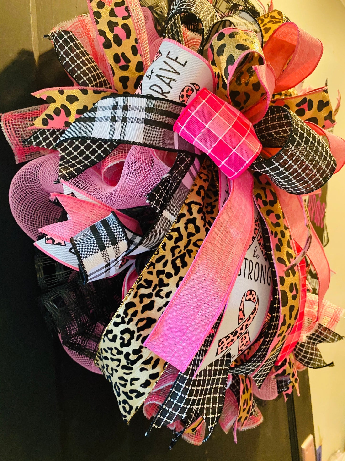 Breast Cancer Awareness Wreath with Cheetah Print
