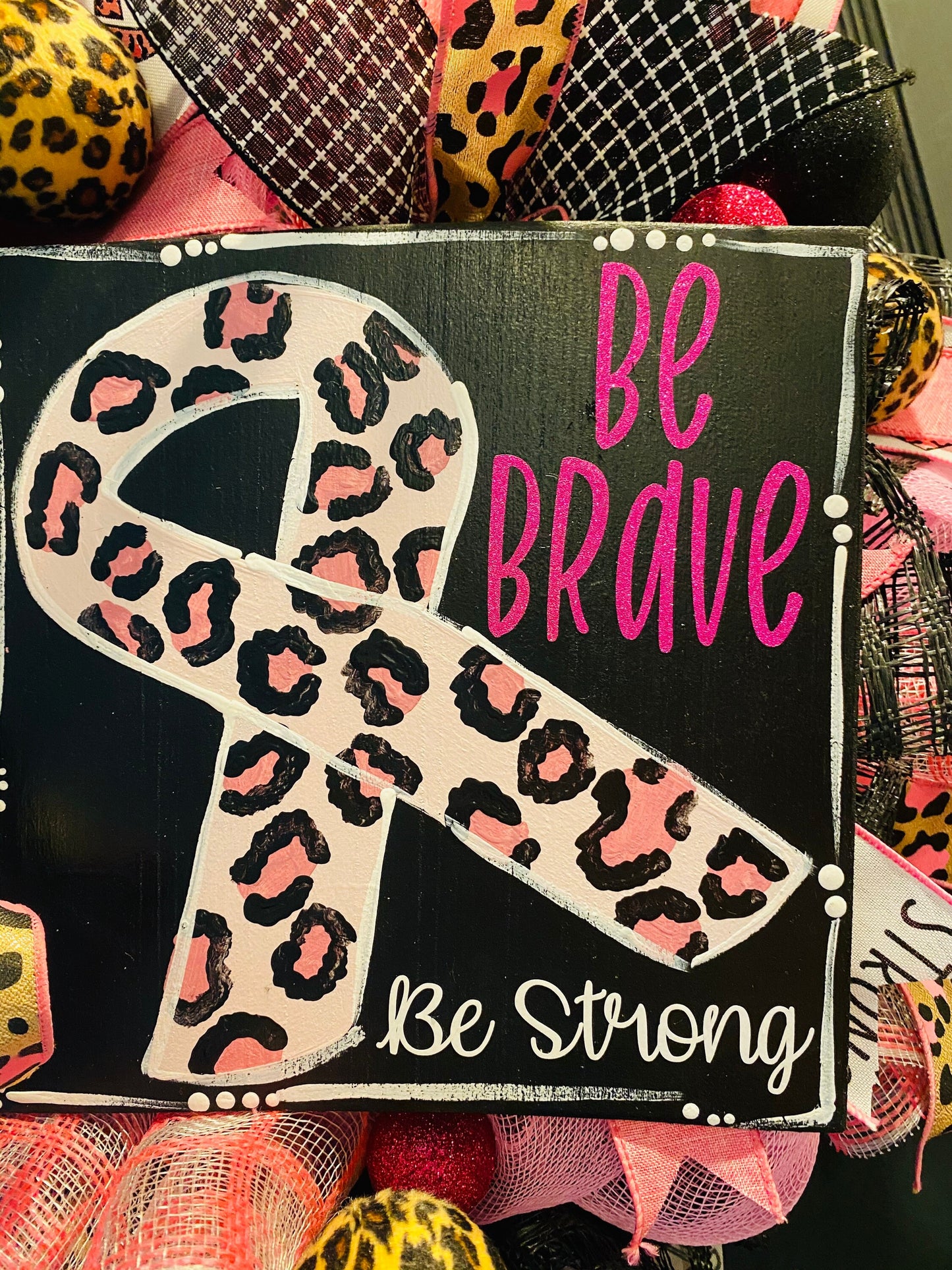 Breast Cancer Awareness Wreath with Cheetah Print
