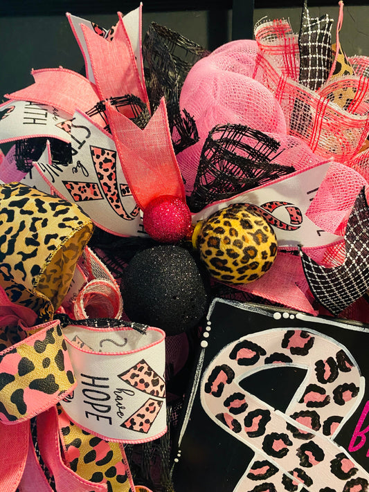 Breast Cancer Awareness Wreath with Cheetah Print