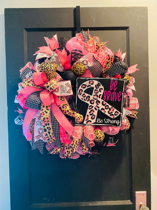 Breast Cancer Awareness Wreath with Cheetah Print