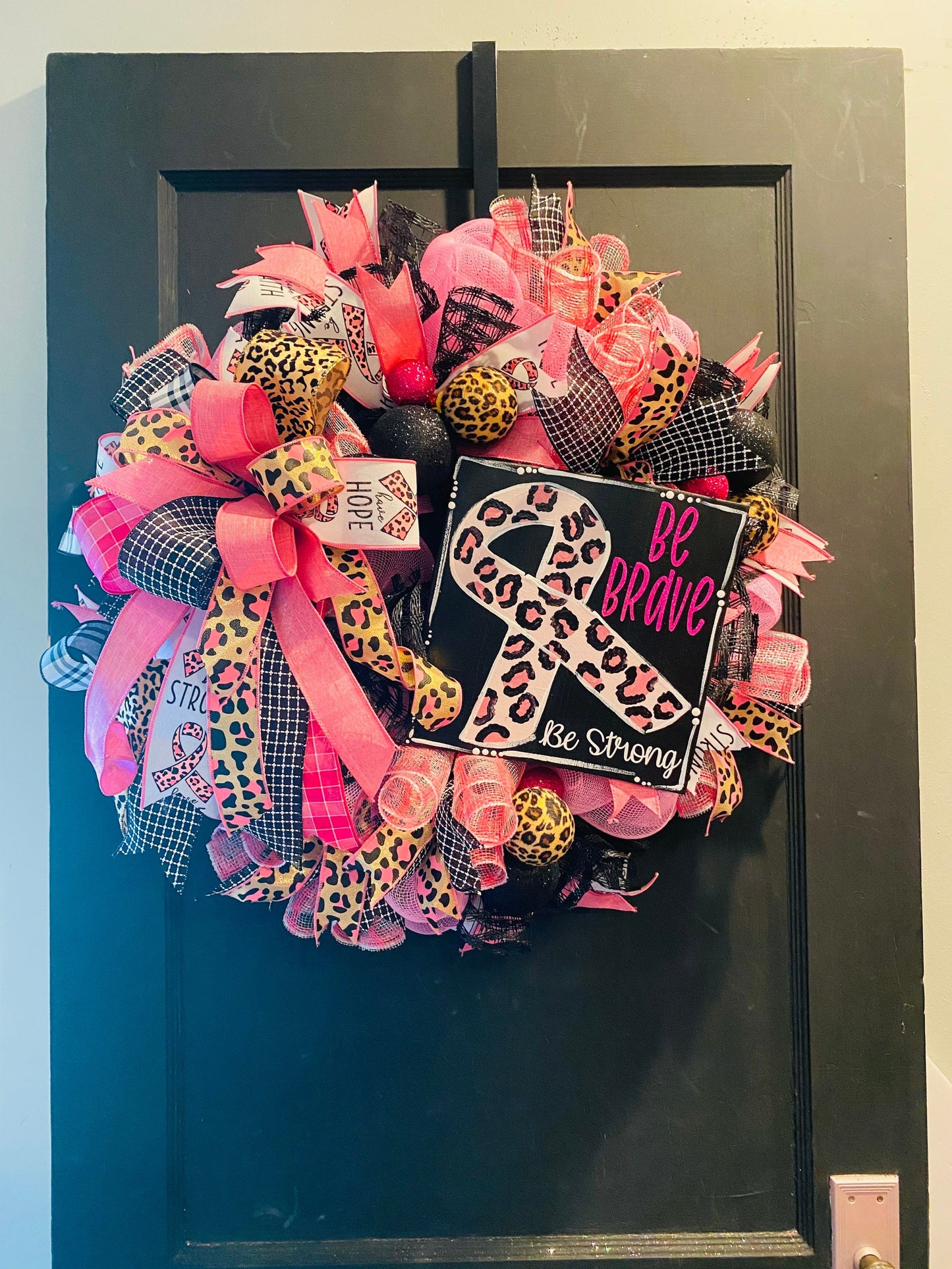 Breast Cancer Awareness Wreath with Cheetah Print