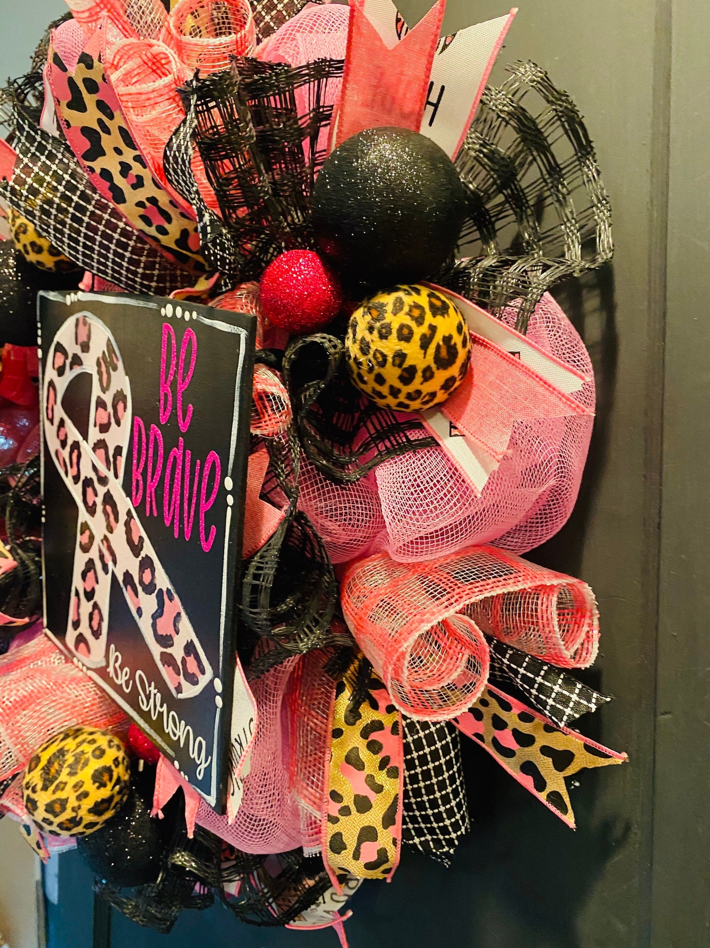 Breast Cancer Awareness Wreath with Cheetah Print