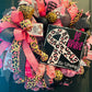 Breast Cancer Awareness Wreath with Cheetah Print