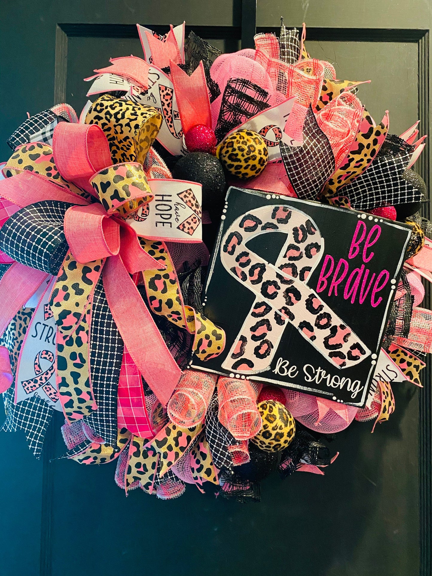 Breast Cancer Awareness Wreath with Cheetah Print