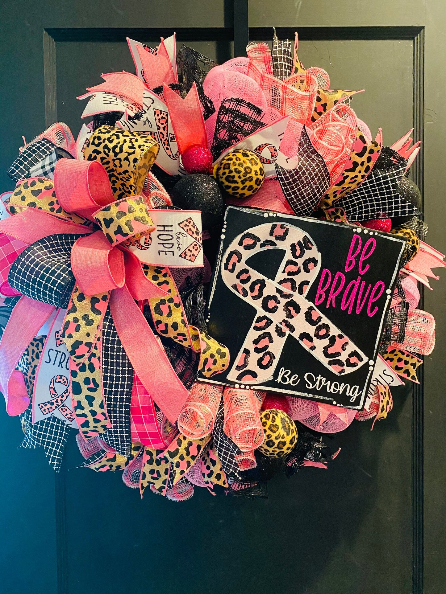 Breast Cancer Awareness Wreath with Cheetah Print