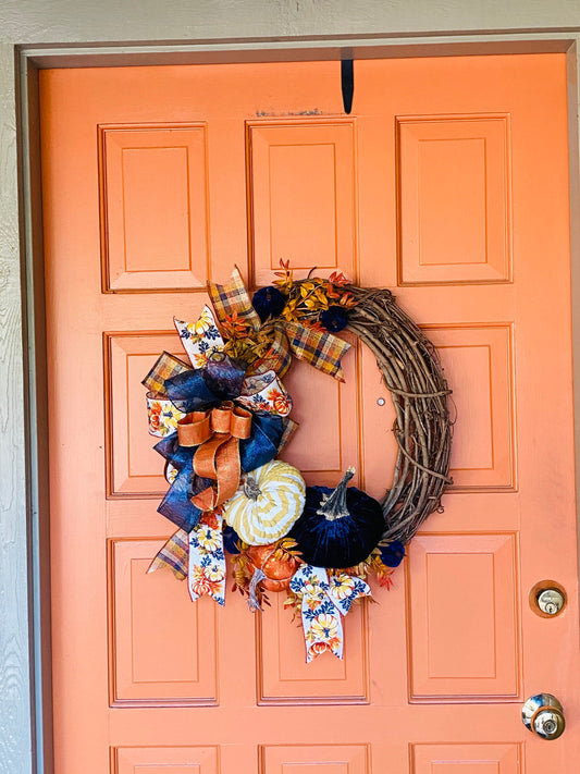 Fall Pumpkin Grapevine Wreath