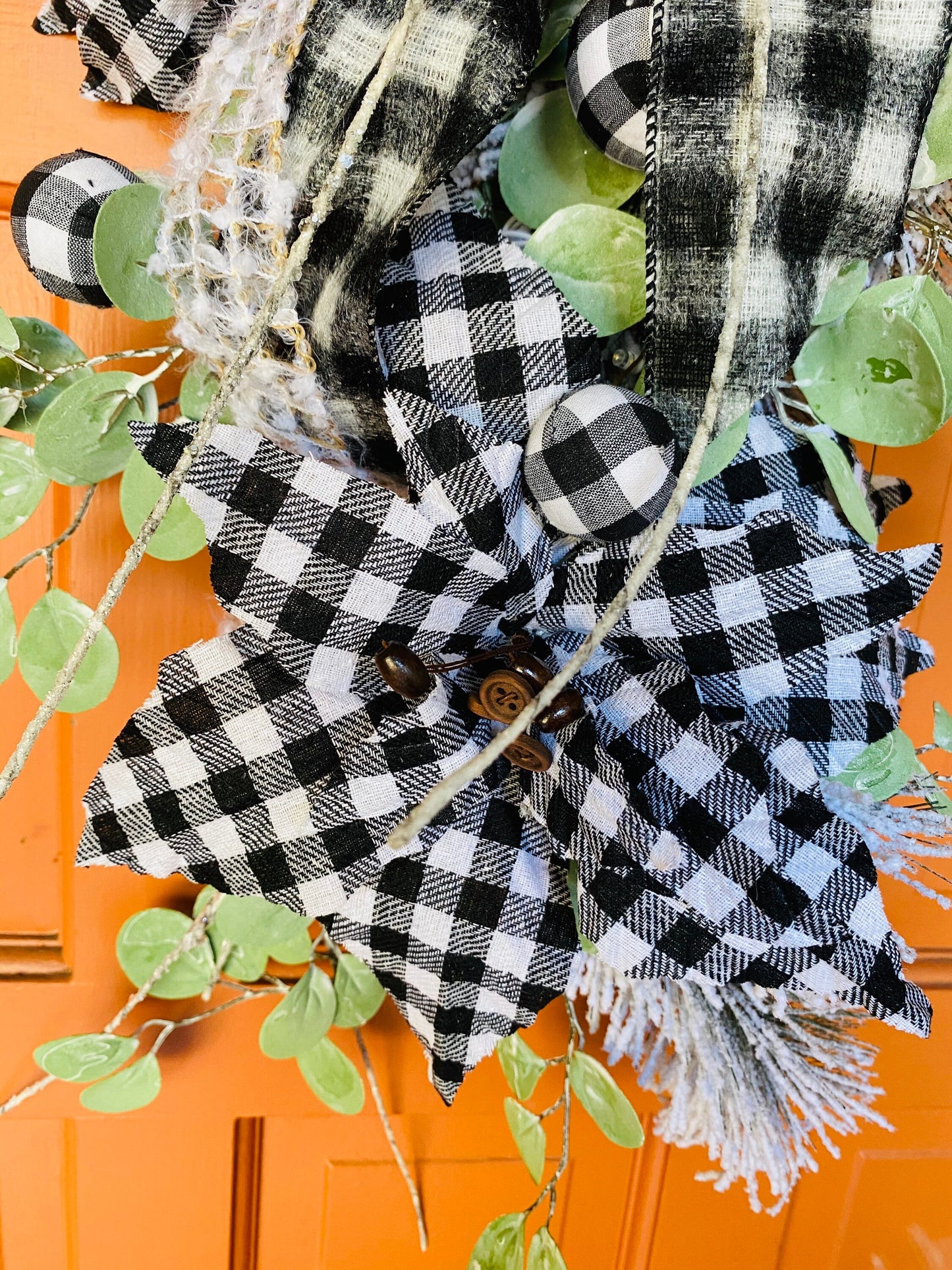 Everyday Black and a white Gingham and Greenery Lighted Swag