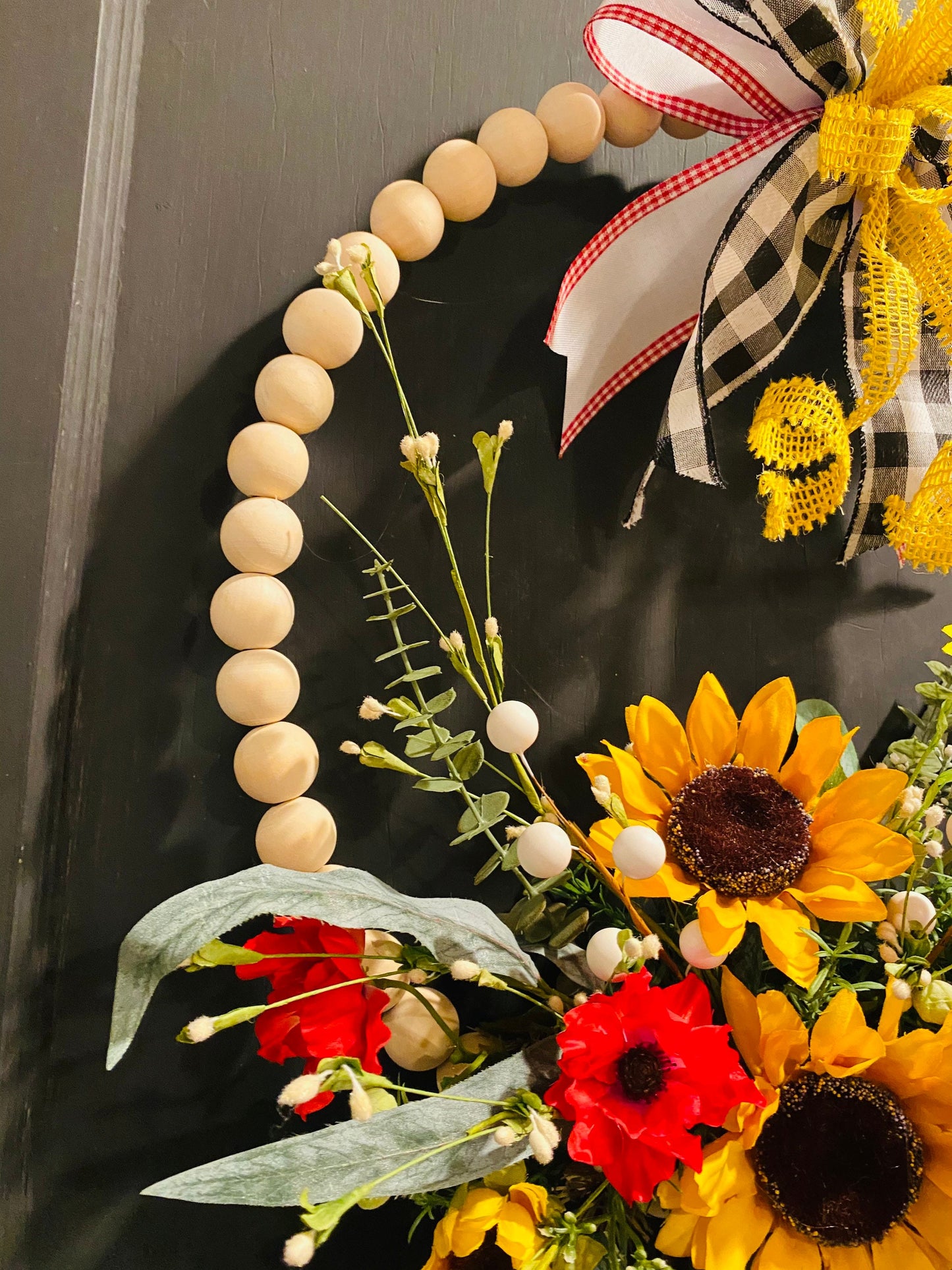 Wooden Bead Spring Summer Floral Everyday Wreath