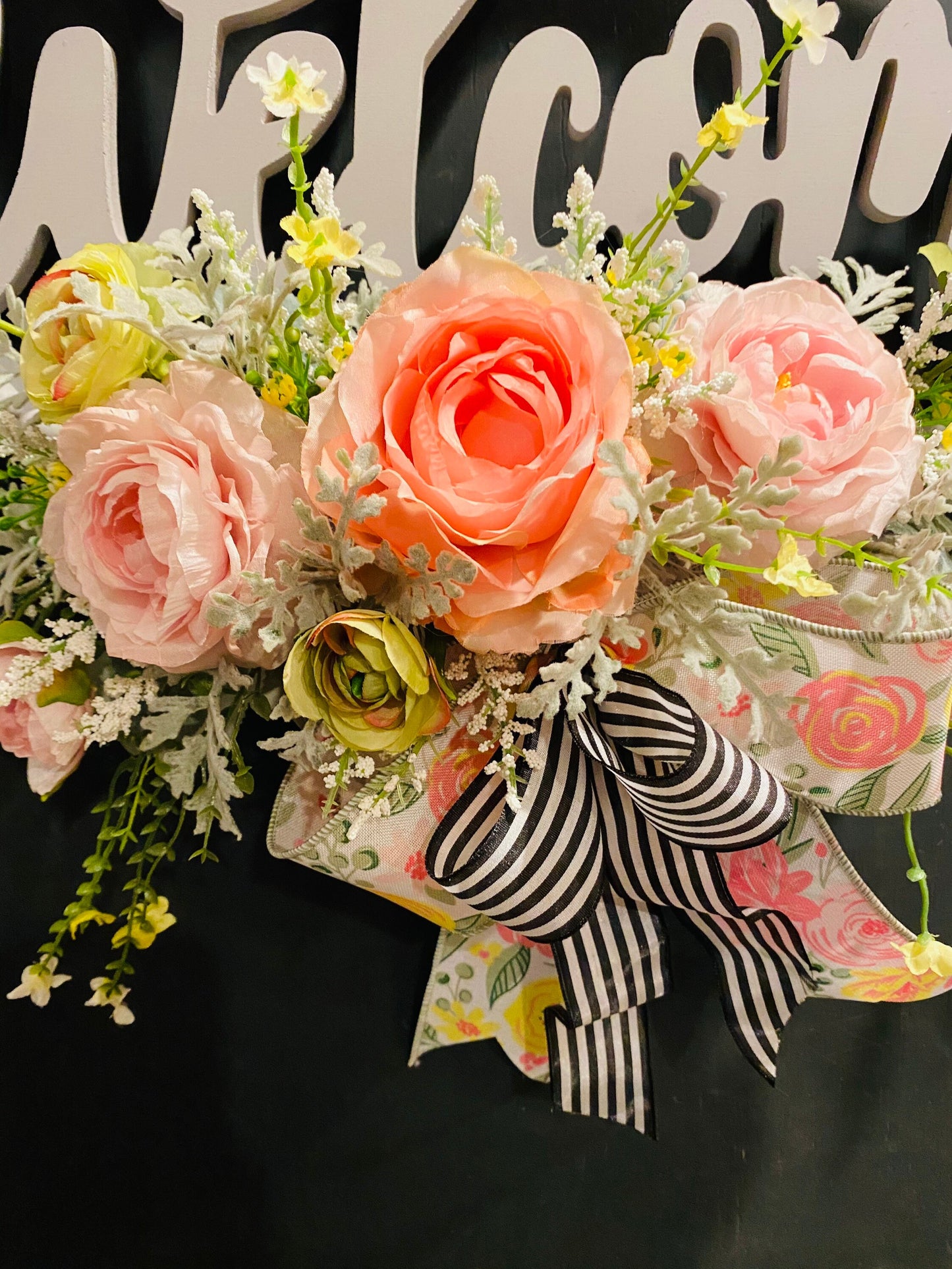 Wooden Bead Spring Summer Floral Welcome Everyday Door Hanger