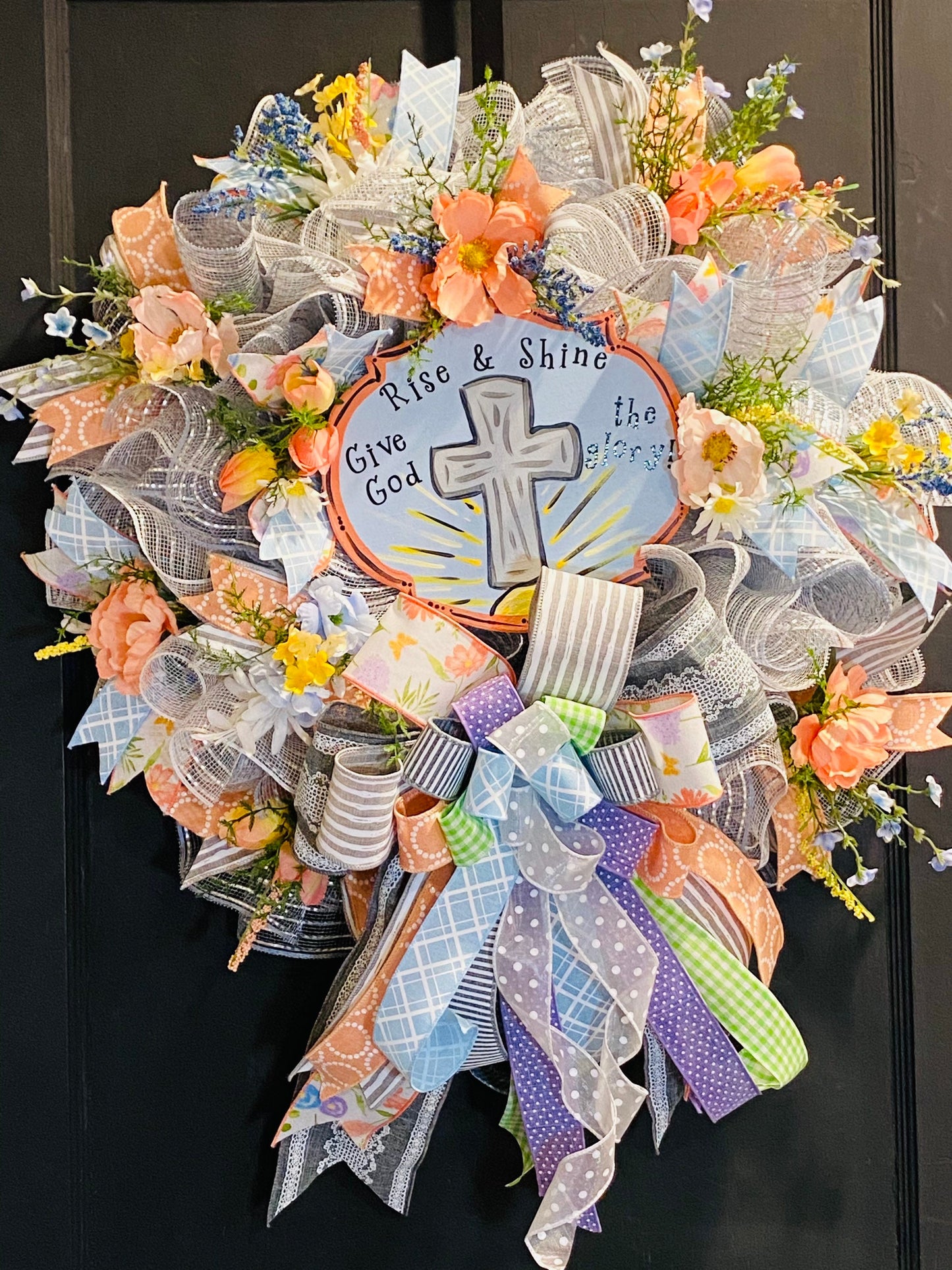 Rise & Shine, Give God the Glory Easter Wreath, Cross Wreath, Spring Wreath, Spiritual Wreath, Religious Wreath