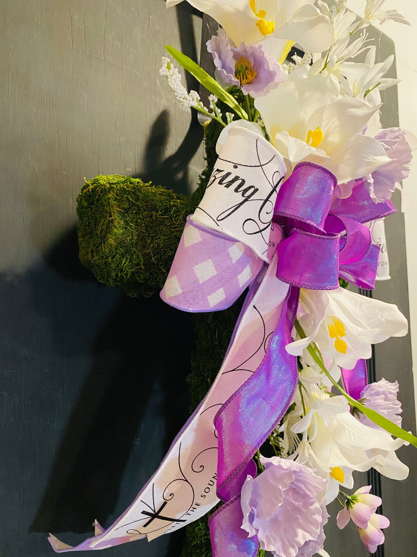 Beautiful Easter Lily Moss Cross