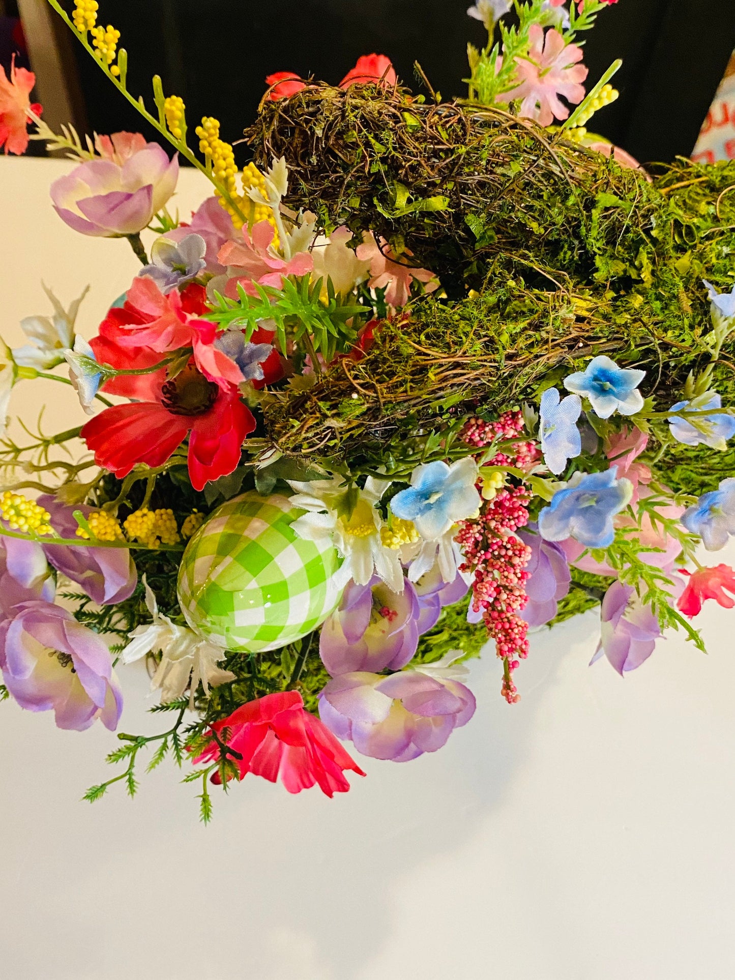 Whimsical Spring Easter Bunny Floral Centerpiece Basket