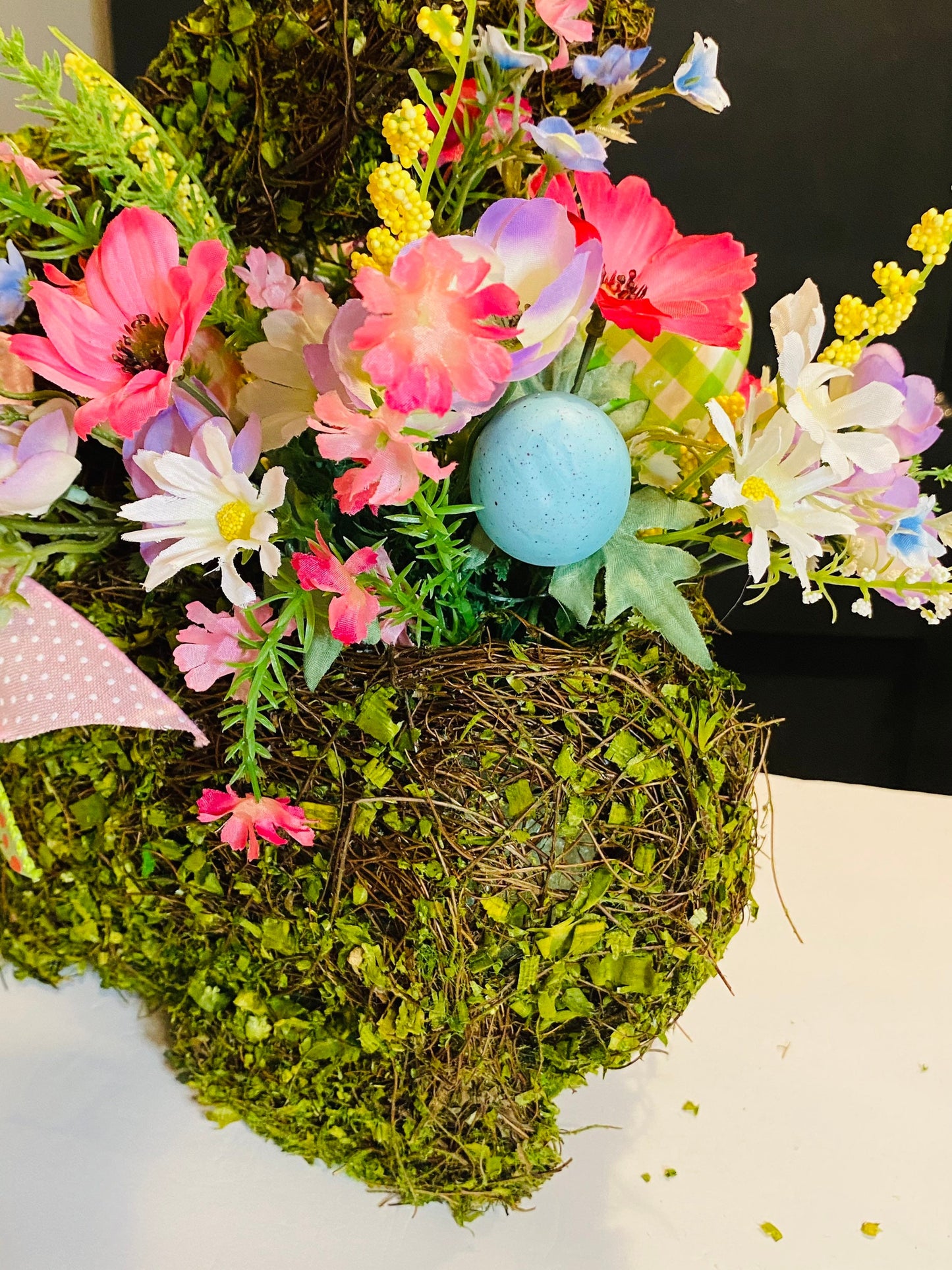 Whimsical Spring Easter Bunny Floral Centerpiece Basket