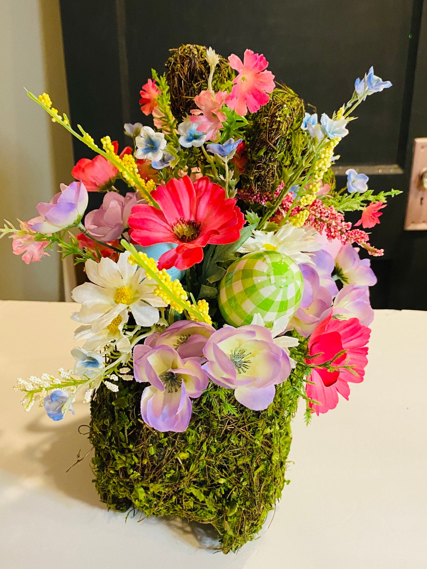 Whimsical Spring Easter Bunny Floral Centerpiece Basket