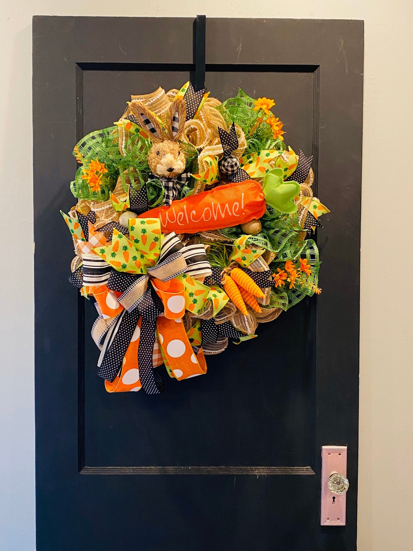 Easter Wreath, Carrot Wreath, Welcome Wreath, Easter Door Decor, Black and White, Easter Decorations