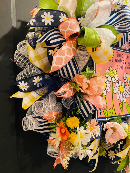 Daisy Wreath, Welcome Everyday Spring Summer Wreath