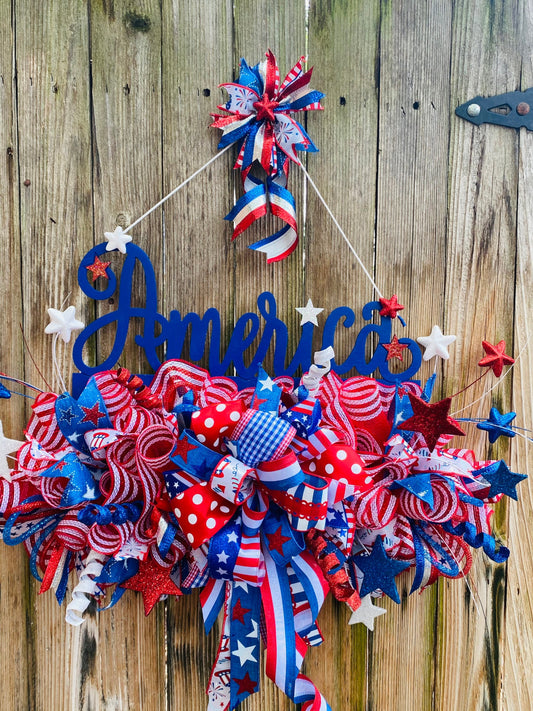 Memorial Day & 4th of July America Door Hanger Wreath, Military Wreath