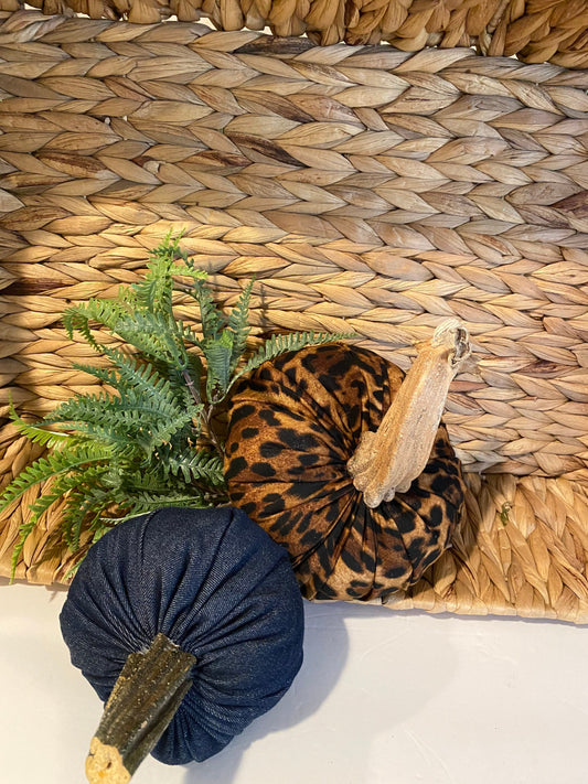 Cheetah & Denim Pumpkins, hand-crafted