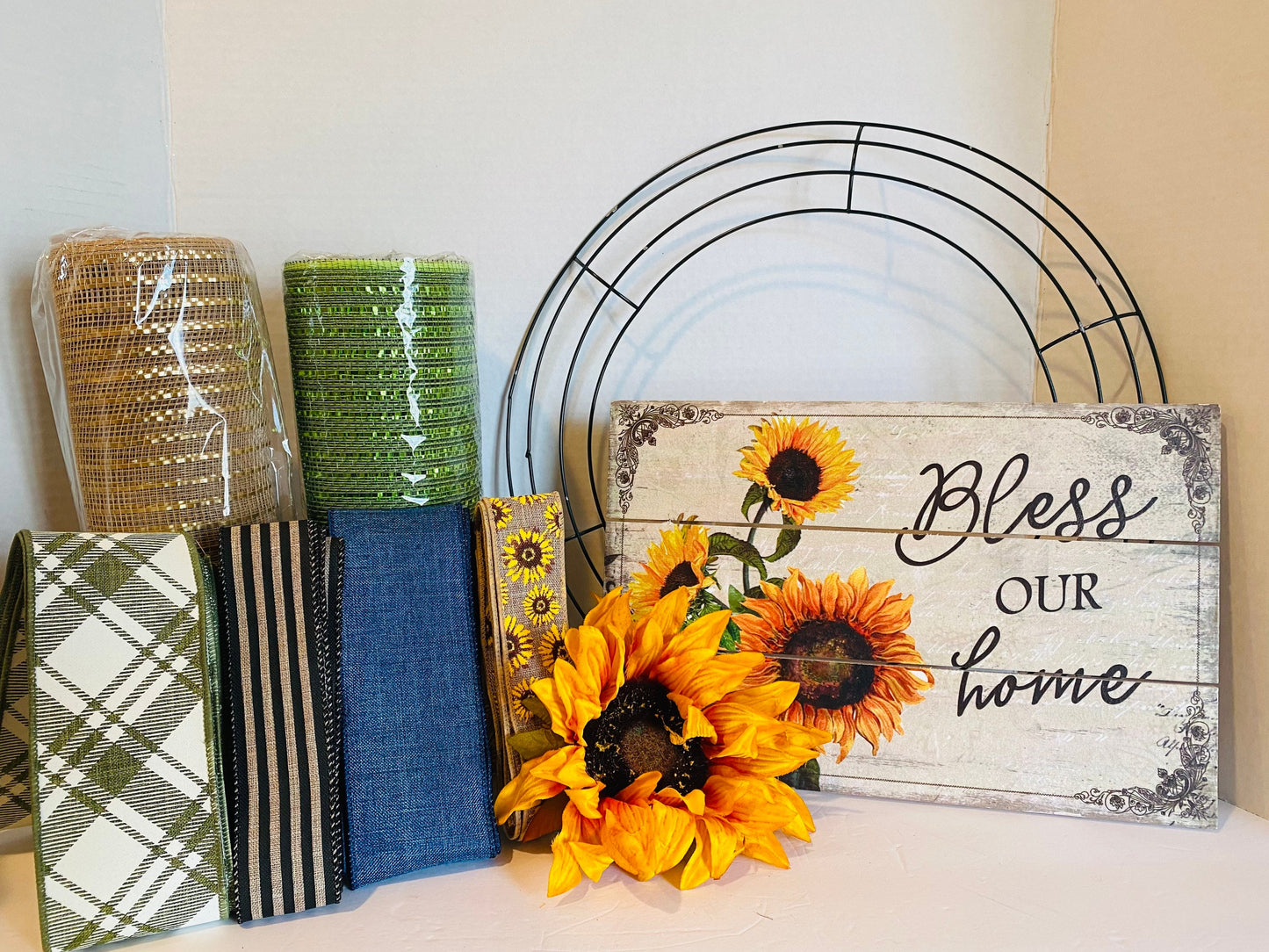 Bless Our Home Sunflower DIY Wreath Kit, Fall Everyday Welcome DIY Wreath Kit