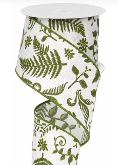 2.5"X10yd Embroidered Greenery Ribbon