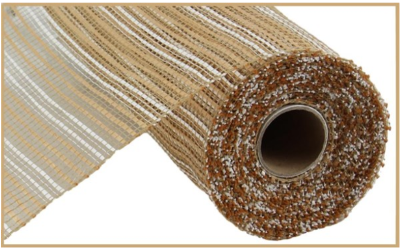 Natural/White Horizontal Wide Stripe Mesh