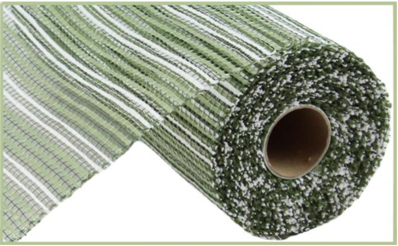 Sage/White Horizontal Wide Stripe Mesh