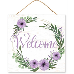 Welcome Floral Wreath Glitter Sign