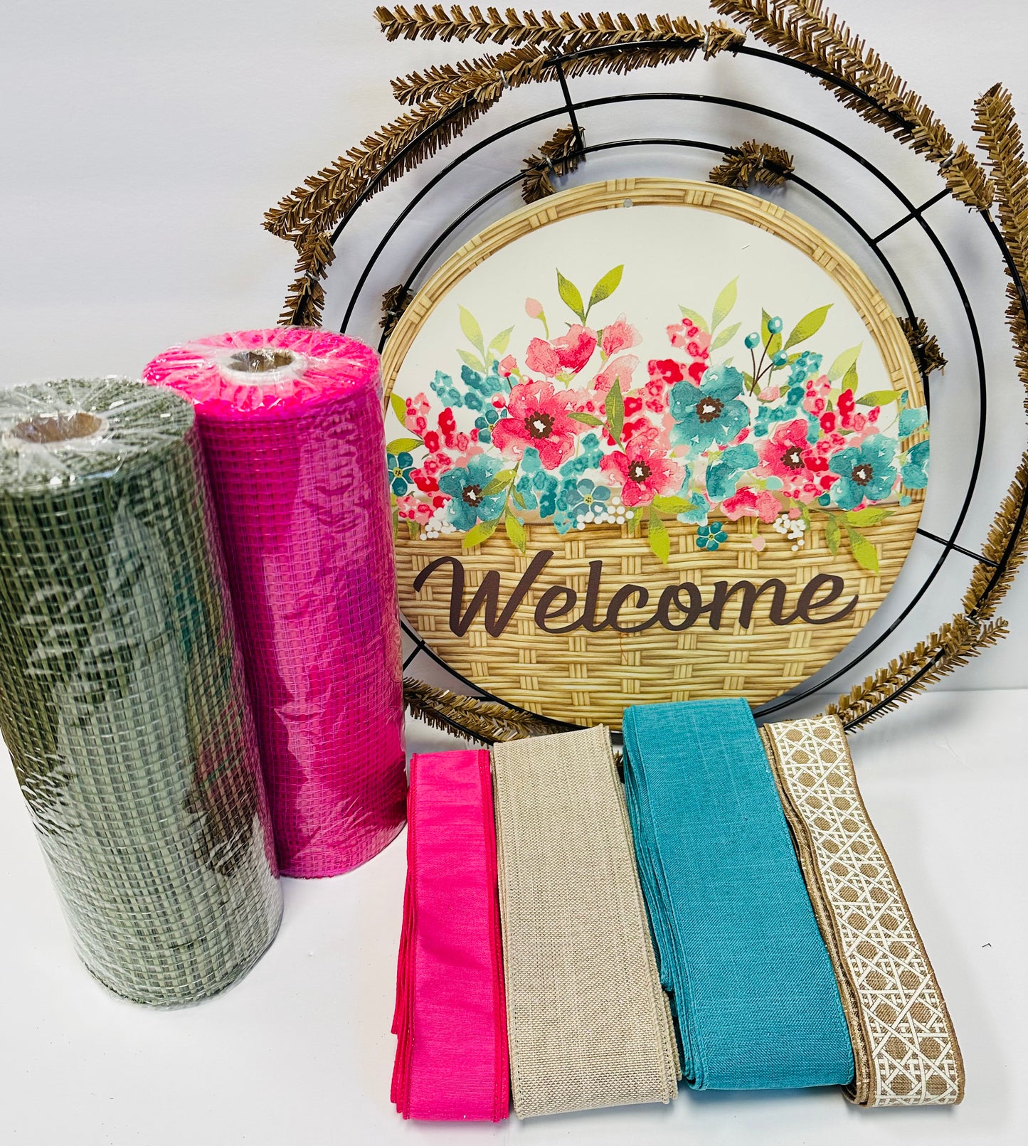 Welcome Floral Basket Everyday DIY Wreath Kit