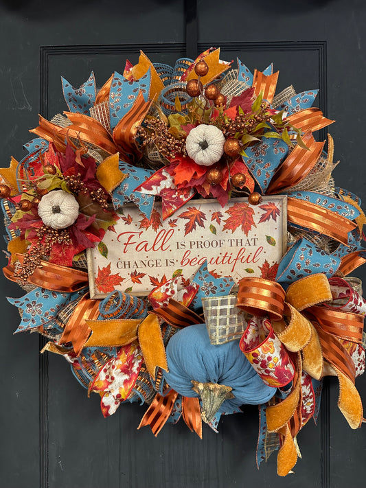 Handmade Pumpkin - Smoke Blue for the Fall Leaves Wreath Kit