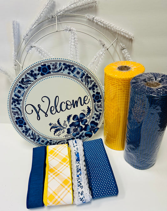 Welcome (Blue) Floral Everyday DIY Wreath Kit
