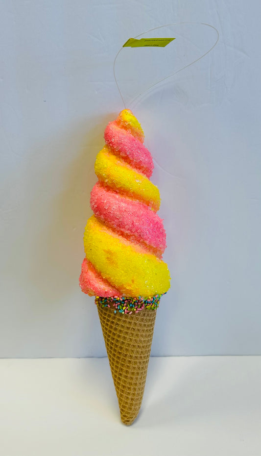 13”H Pink & Yellow Swirl Ice Cream Cone Pick