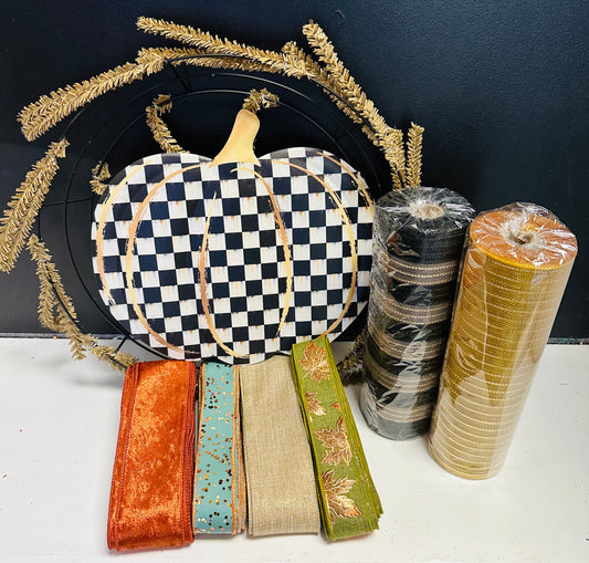 Checkered Pumpkin Fall Everyday DIY Wreath Kit