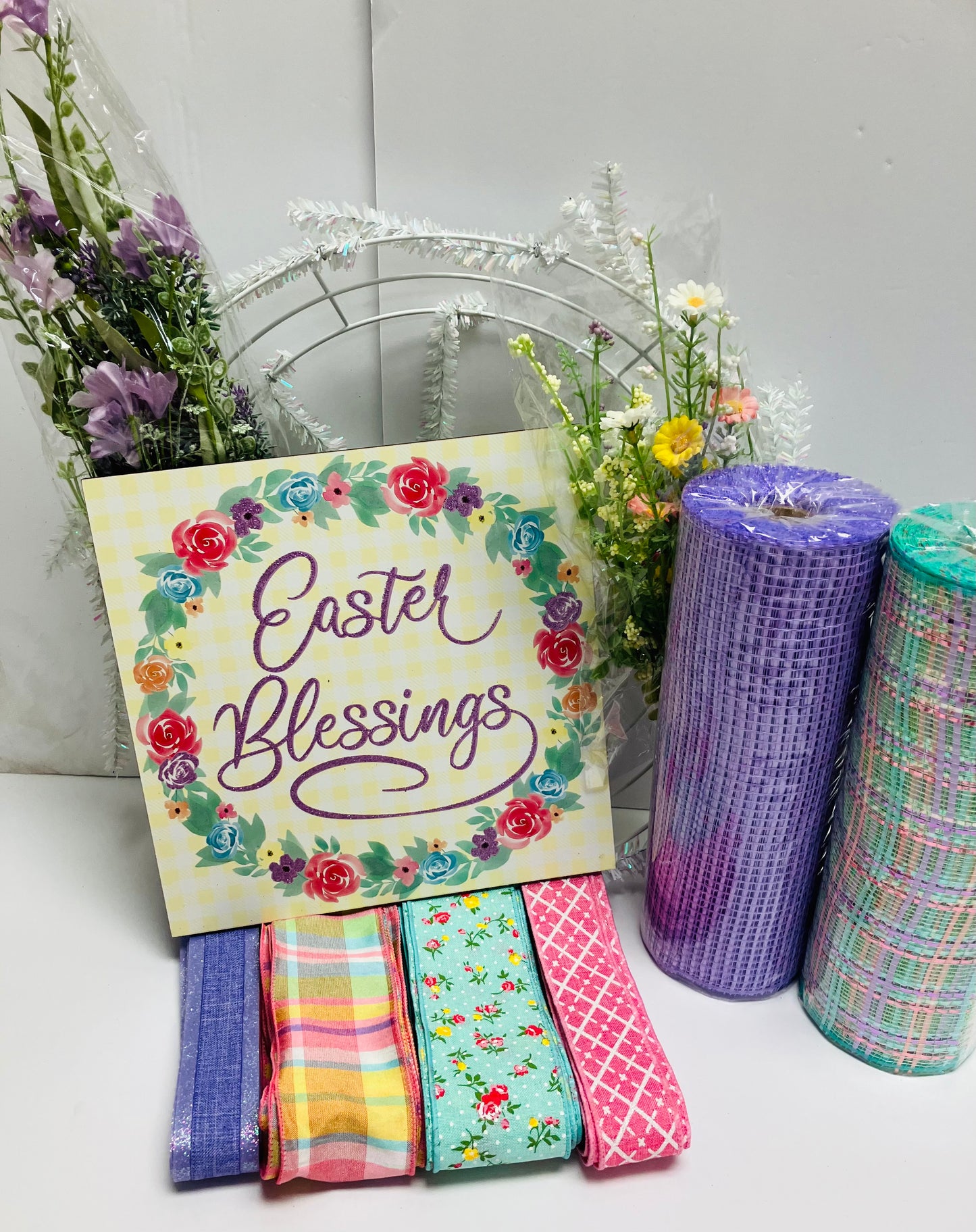 Easter Blessings Spring Spiritual Easter DIY Wreath Kit with Florals