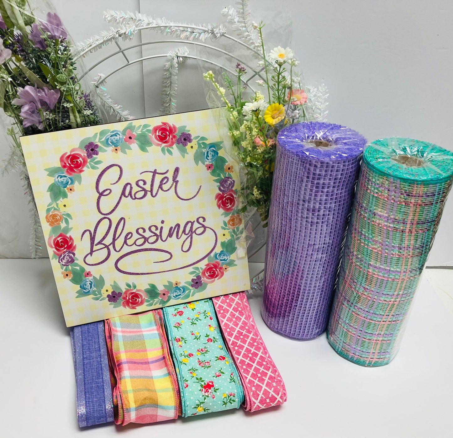 Easter Blessings Spring Spiritual Easter DIY Wreath Kit with Florals