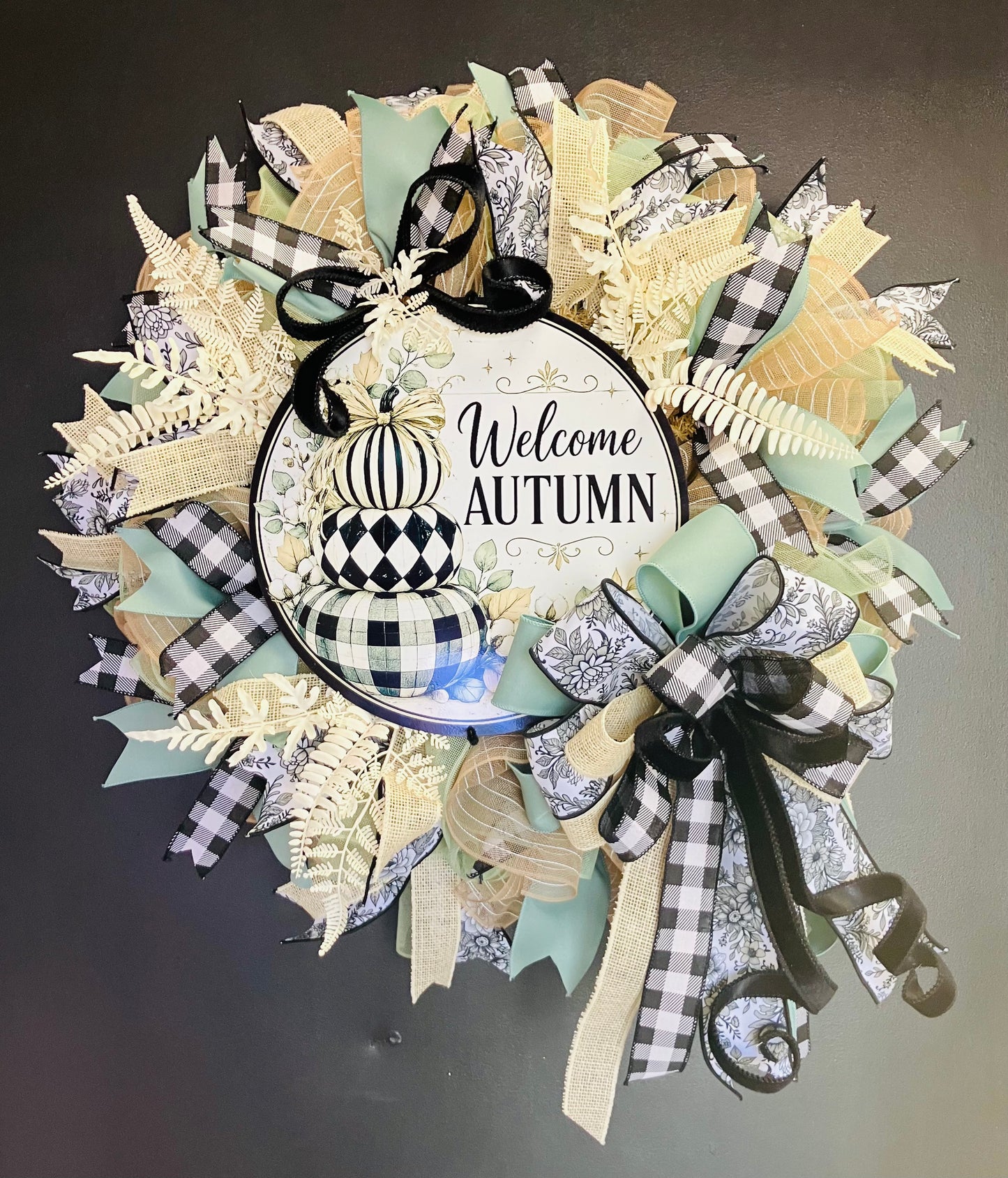 Welcome Autumn Black & White Fall Wreath