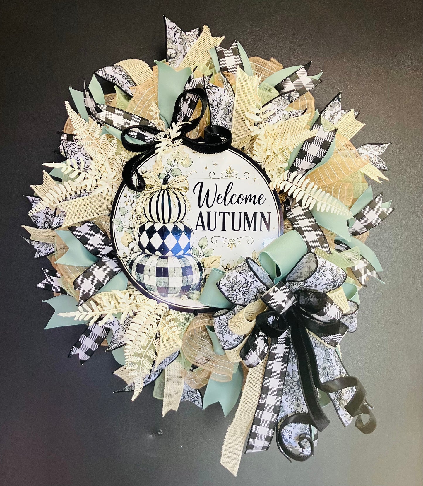 Welcome Autumn Black & White Fall Wreath
