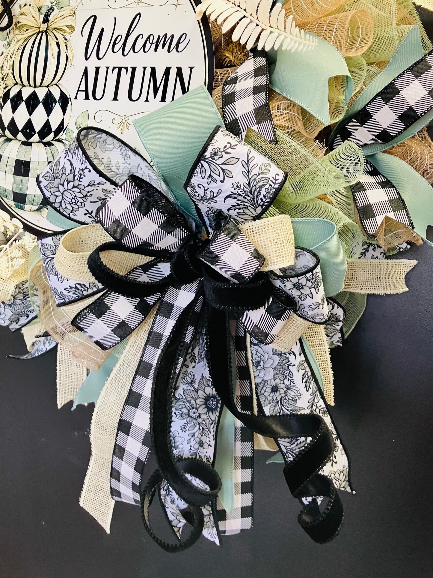 Welcome Autumn Black & White Fall Wreath