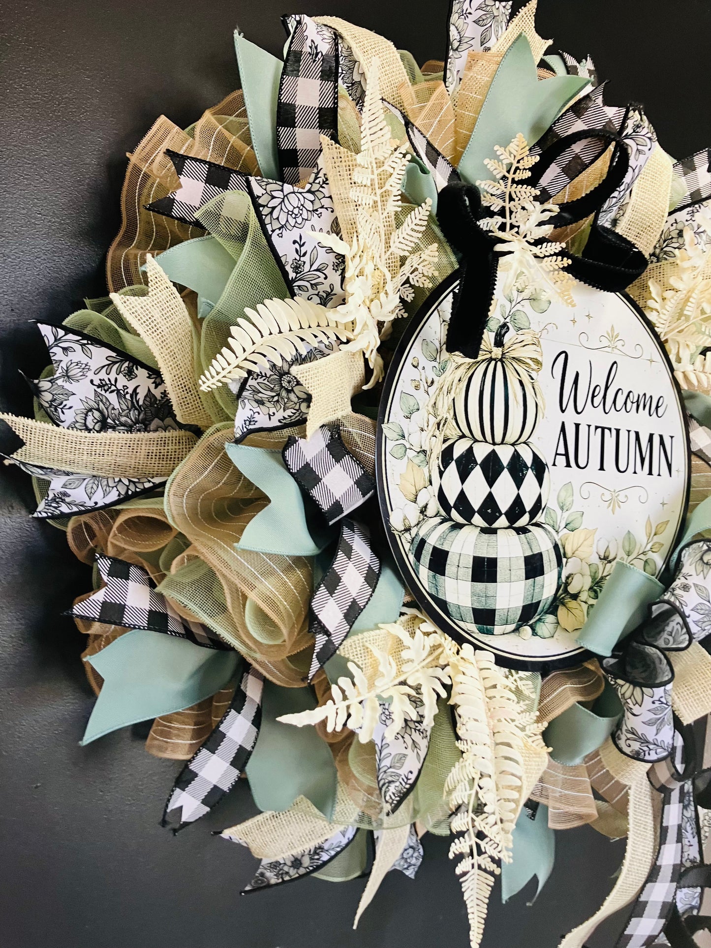 Welcome Autumn Black & White Fall Wreath
