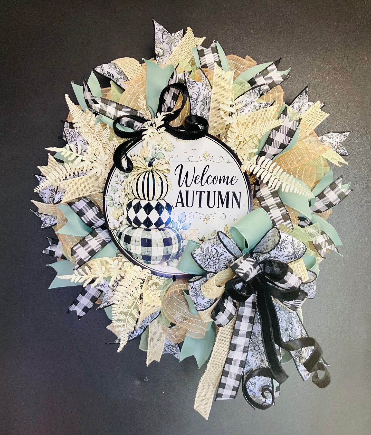 Welcome Autumn Black & White Fall Wreath
