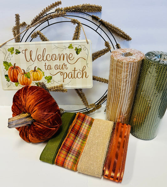 Party Kit - Welcome to Our Patch with Pumpkin DIY Wreath