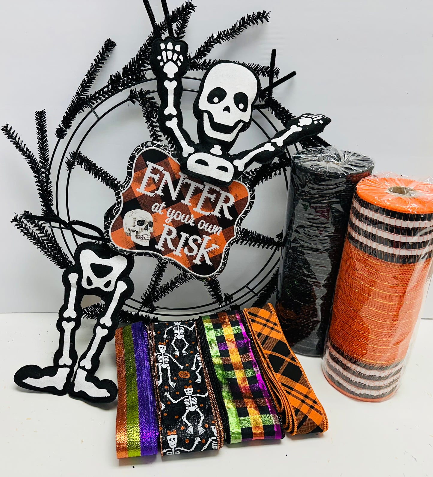 Enter at Your Own Risk Halloween Skeleton DIY Wreath Kit