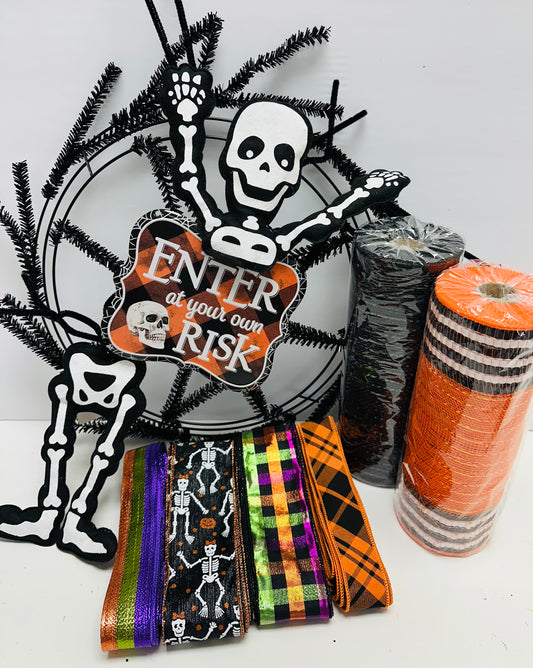 Enter at Your Own Risk Halloween Skeleton DIY Wreath Kit