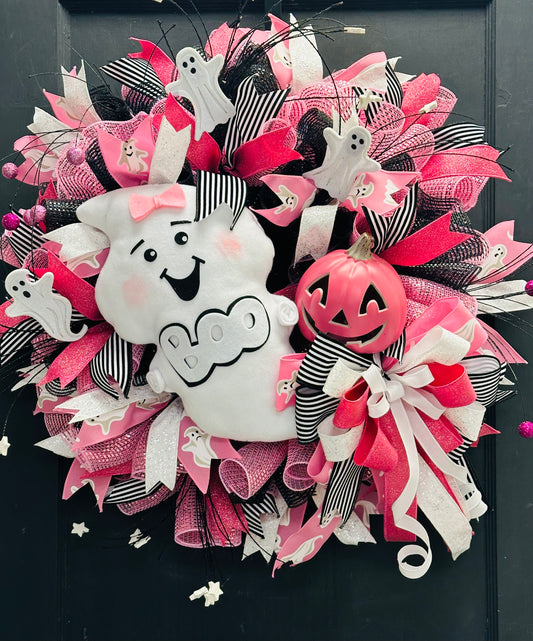 2.5" x 10yds Ghosts on Pink Ribbon