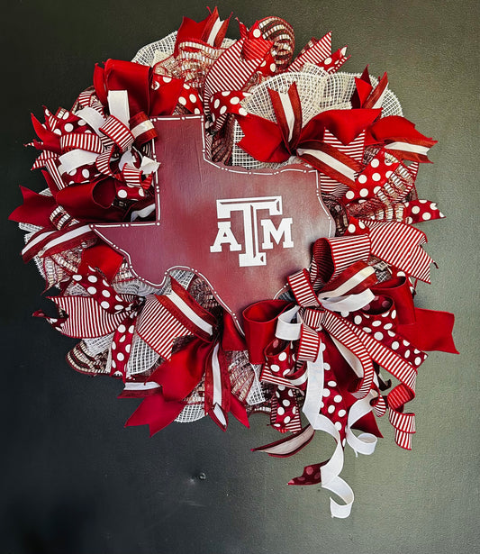 Texas A&M Wreath, Texas Aggie Wreath, Howdy Door Decor, Aggie Wreath, Texas A and M Wreath, Maroon and White Decor, Aggie Decor, Howdy Decor