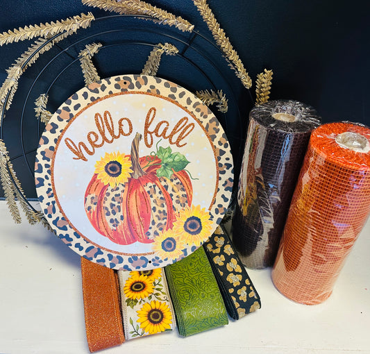 Party Kit - Hello Fall Cheetah Print Everyday Wreath