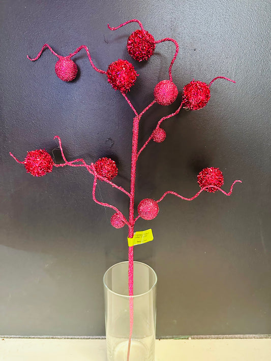 24"L Hot Pink Glittered Ball Ornament Spray