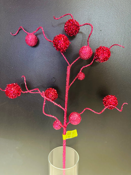 24"L Hot Pink Glittered Ball Ornament Spray